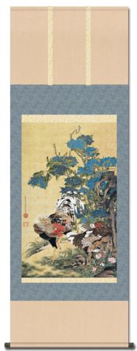 伊藤若冲 紫陽花双鶏図（名画複製画） 尺五 特別価格 日本製 大観 玉堂
