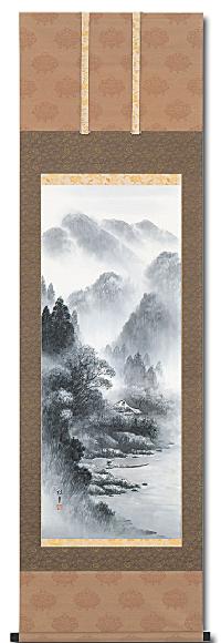 水墨山水 後藤桂月 尺五【肉筆】！ 山水画 - 掛け軸（掛軸）販売通販