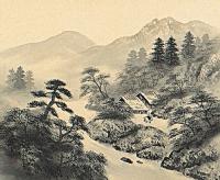 水墨山水 林春雪 （尺五横）肉筆！ 山水画 - 掛け軸（掛軸）販売通販