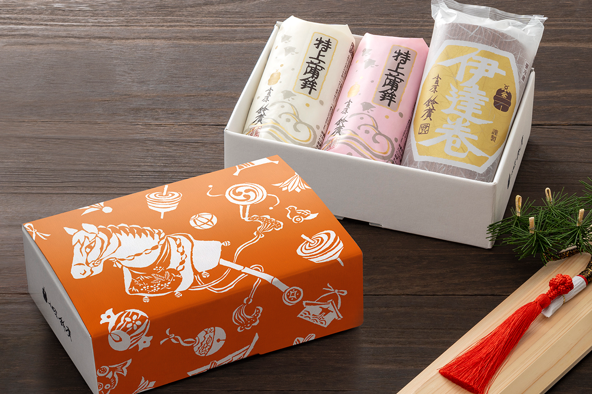 正月限定】干支箱「松寿」「ちどり」～紅白かまぼこと伊達巻の詰合せ