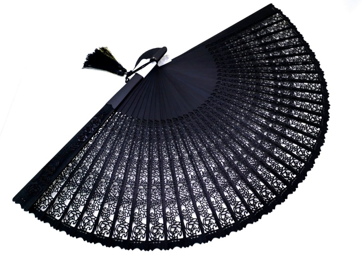 総竹扇子｜婦人用総竹透かし彫り扇子4種｜薔薇、麻の葉｜洋装にもお