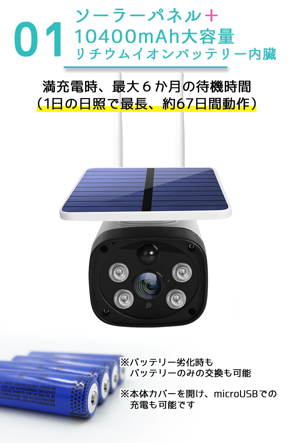 防犯カメラ 屋外 ワイヤレス ソーラー充電 Wifiカメラ SDカード録画