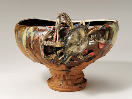 真葛窯変釉蟹彫刻壷花活｜吉兆庵美術館