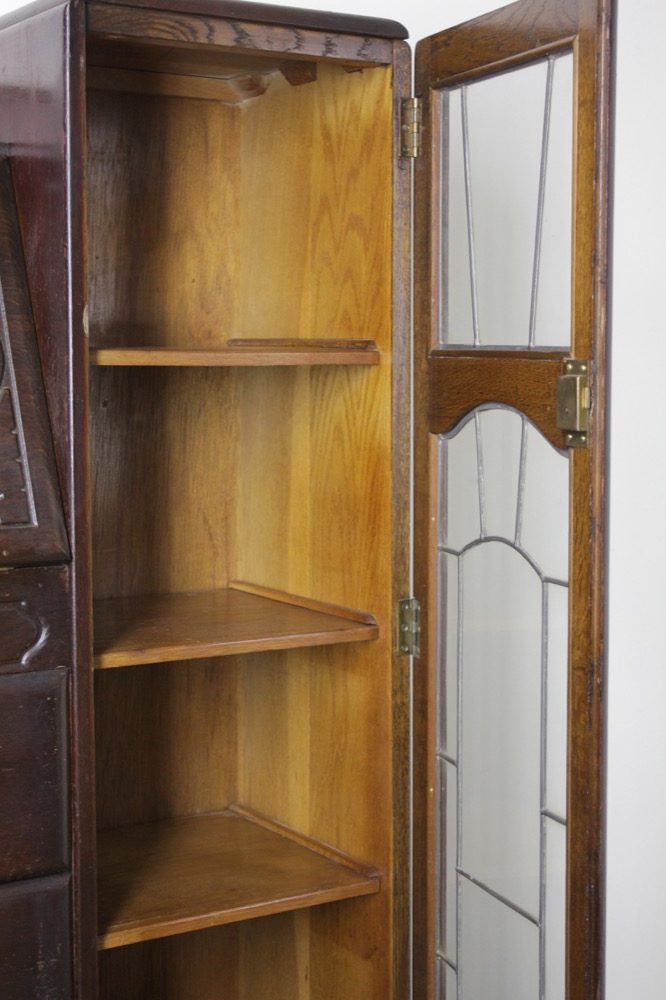 イギリス アンティーク家具 ビューロー オーク 本棚 サイドバイサイド