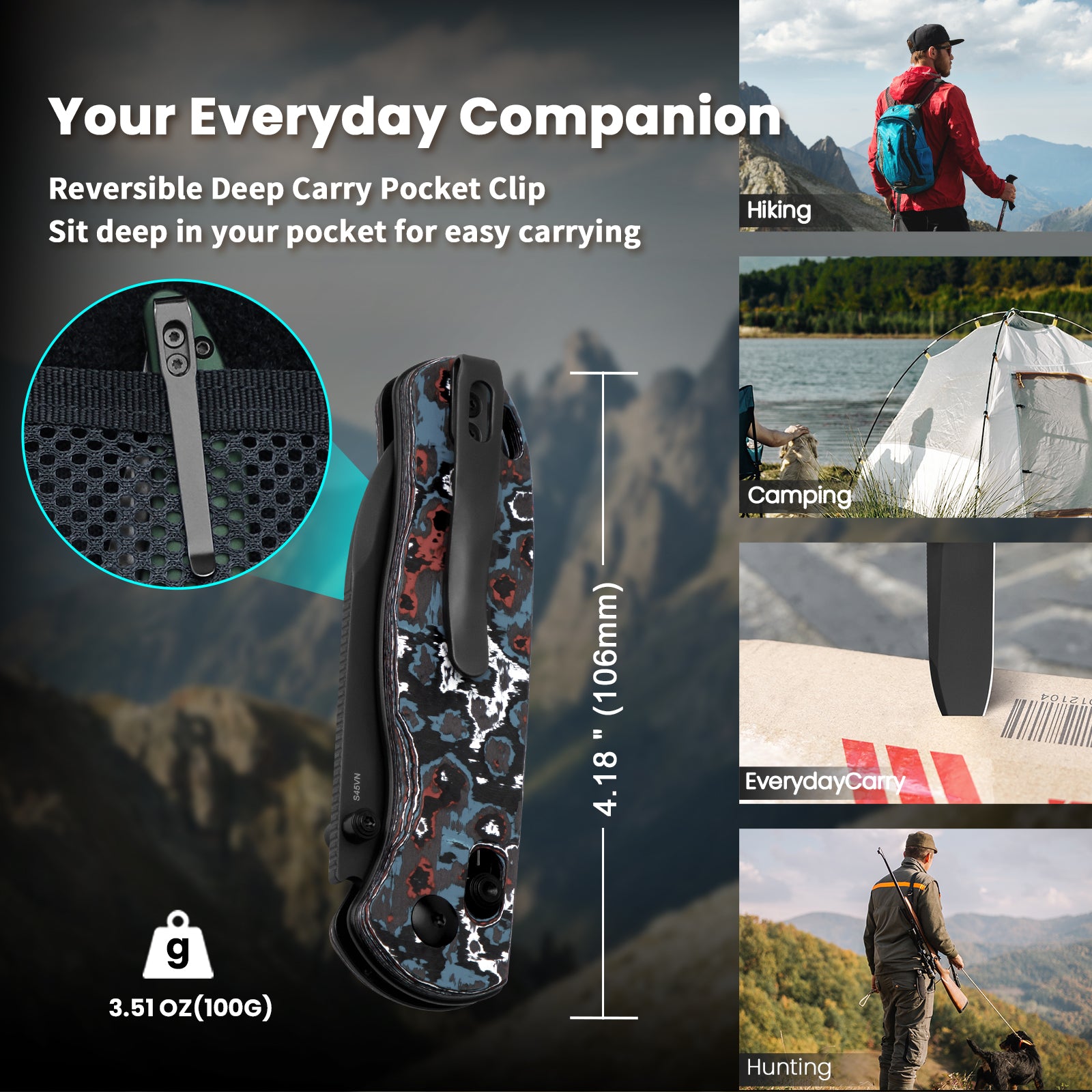 Drop Bear 2.97 inch S45VN Blade Fatcarbon Handle Ki3619A5-kizer