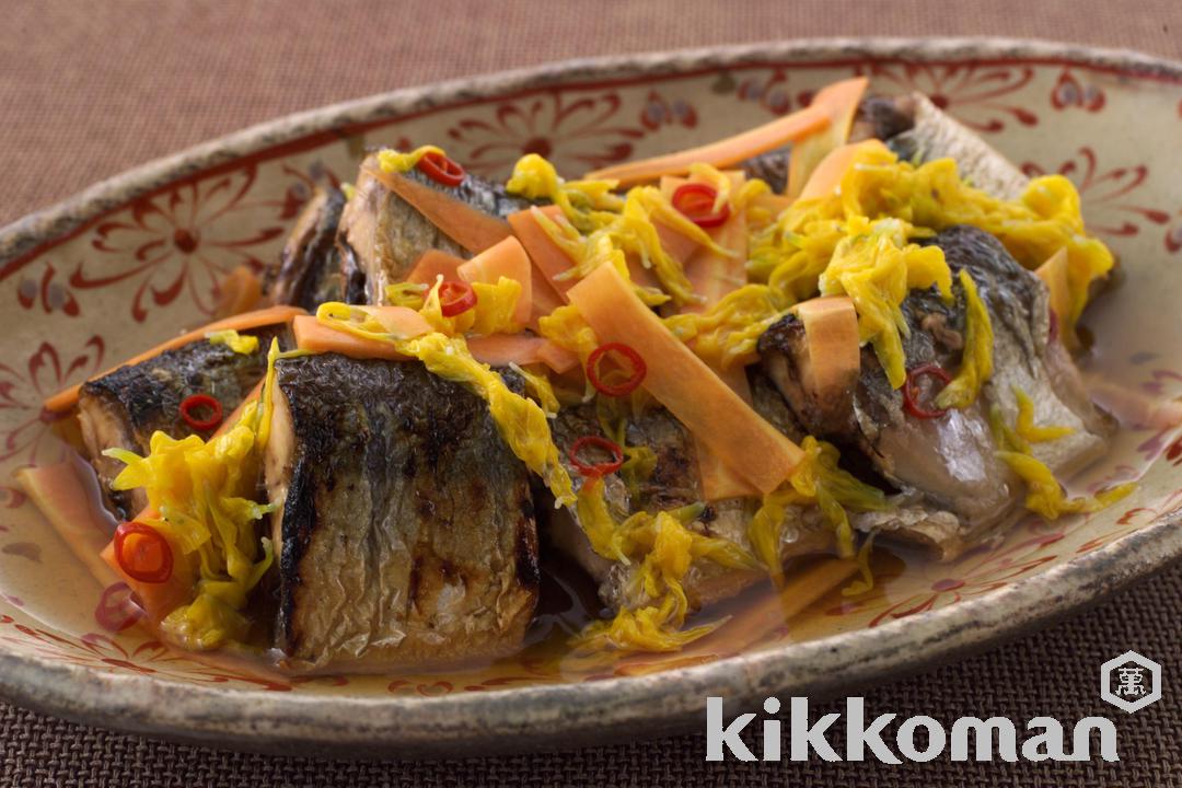 Nanbanzuke (Marinated Grilled Sanma with Chrysanthemum Flowers