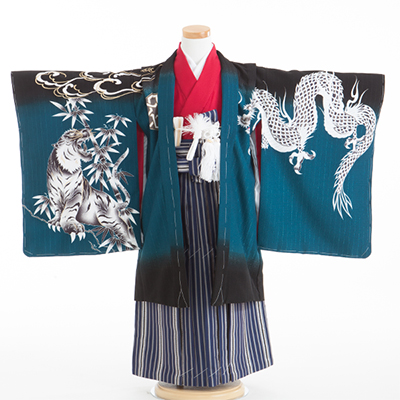 七五三 着物 レンタル 五歳 5歳 紋付・袴 310080 SOU蒼 黒紺 龍 虎 SD-1