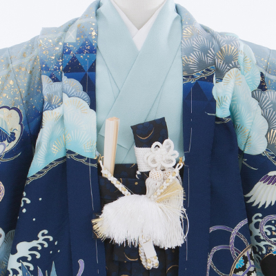 七五三 着物 レンタル 五歳 5歳 紋付・袴 310103 乙葉・水色源氏車に波