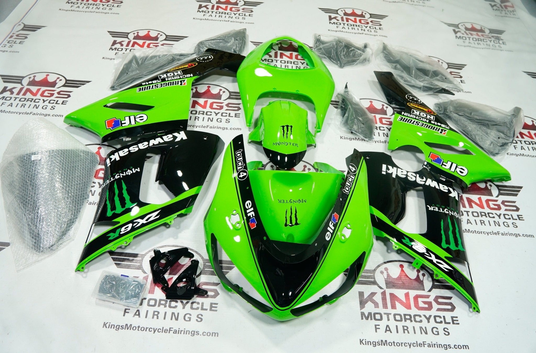 Kawasaki Ninja ZX6R Fairings (2005-2006) Green Monster Elf