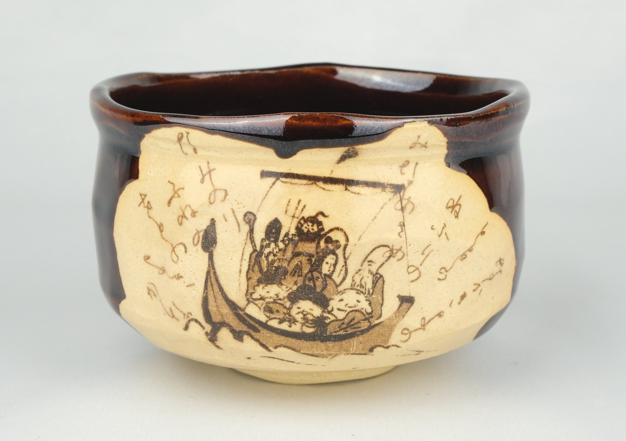 栗山園オンライン通販部 / 新品 瀬戸織部宝船図茶碗 銘「吉祥」 初見裕