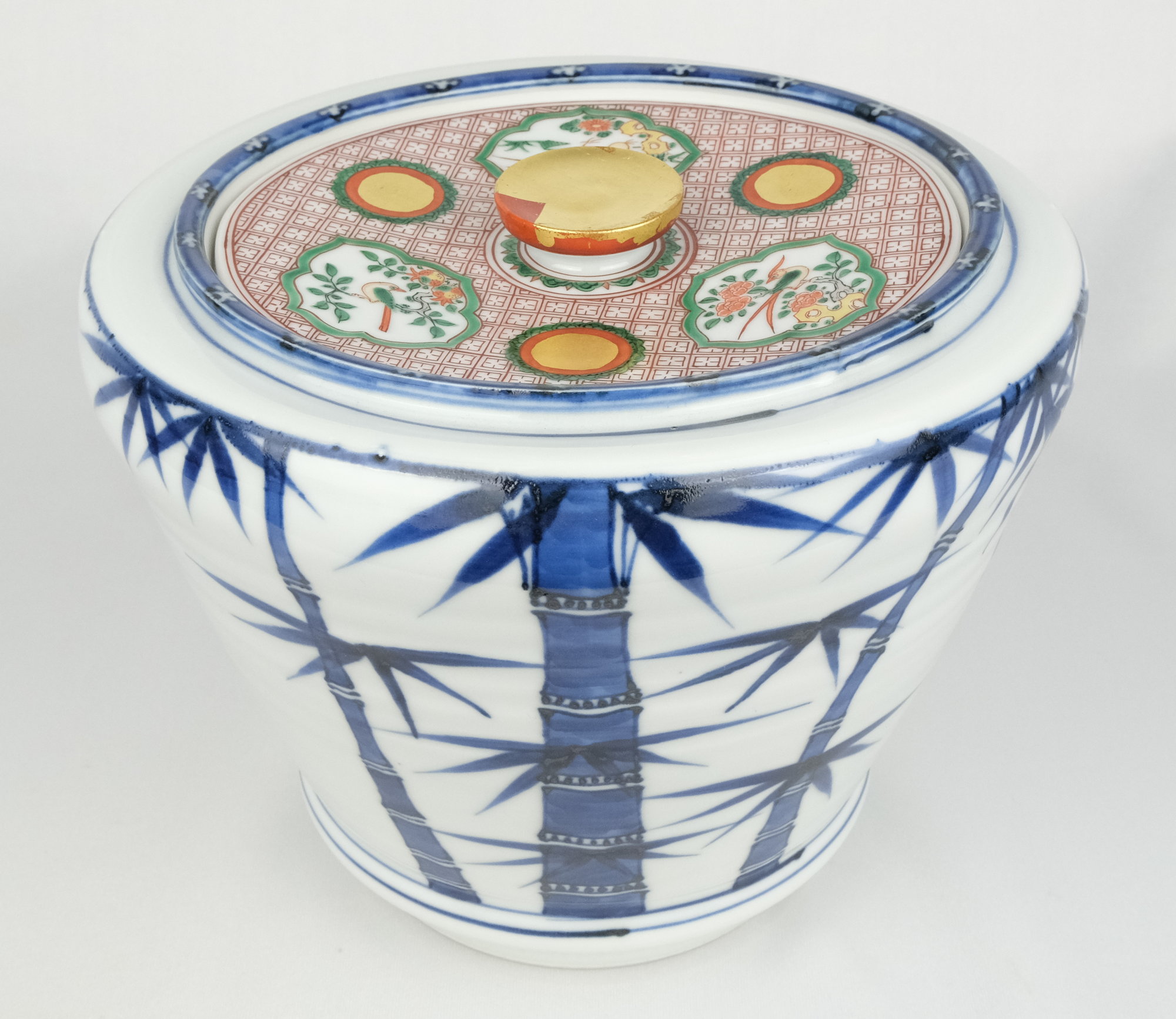 五世 三浦竹泉作 色絵山水図蓋置 茶道具 共箱⁄共布 C28