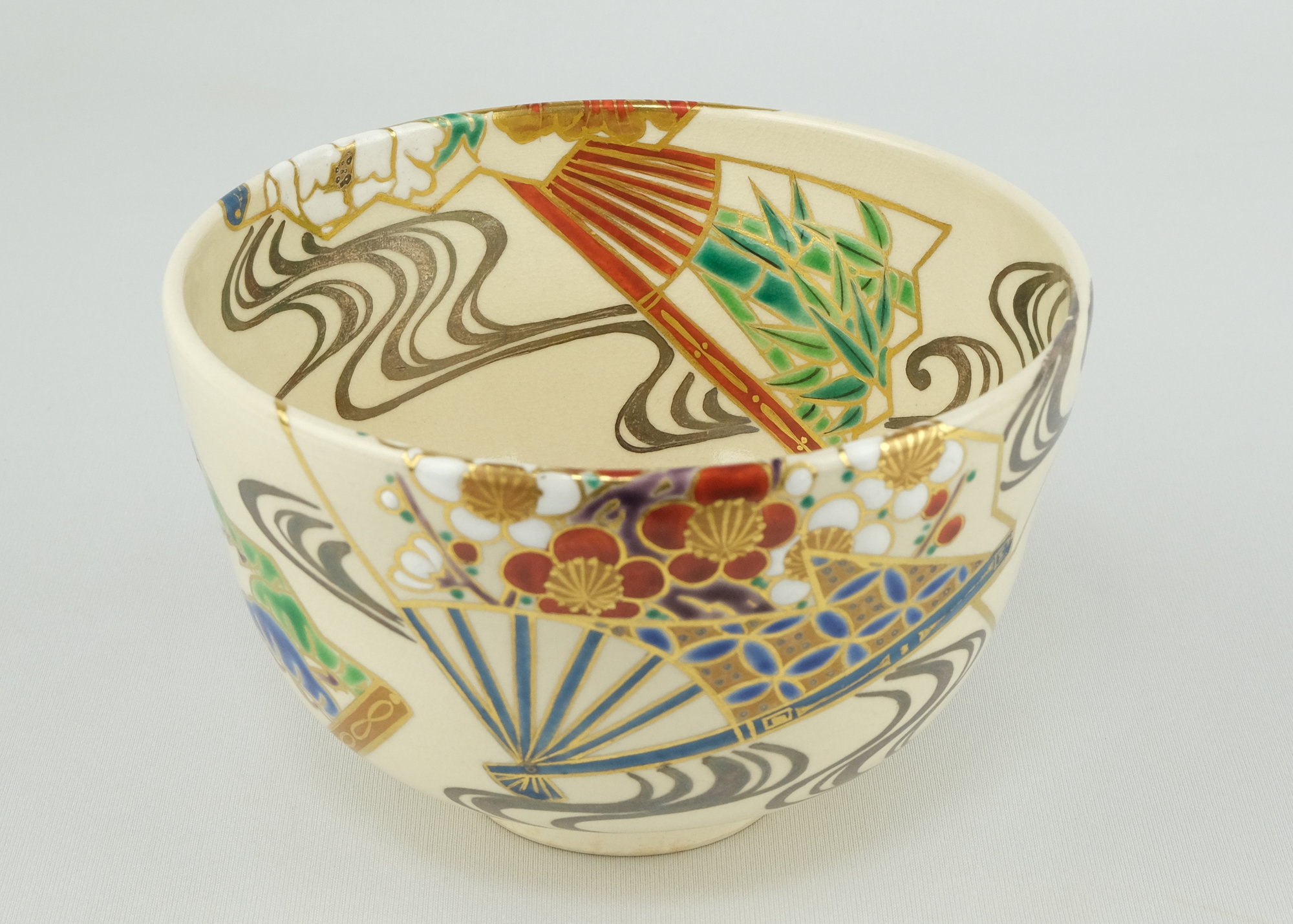 栗山園オンライン通販部 / 【出物】 仁清写四季草花扇面茶碗 木場紅園