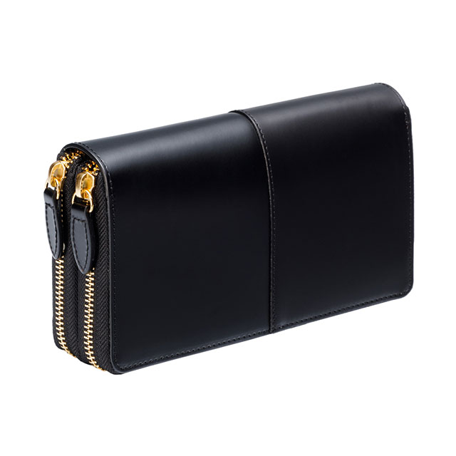 コードバン つや無し Wファスナー ラウンド長財布 小銭入れ付き スマホ