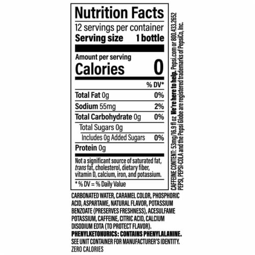 Pepsi Zero Sugar Soda Bottles Multipack, 12 pk / 16.9 fl oz - King