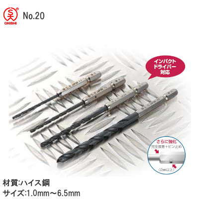 大西工業 No.20 6角軸鉄工用ドリル サイズ:1.0mm～6.5mm │金物