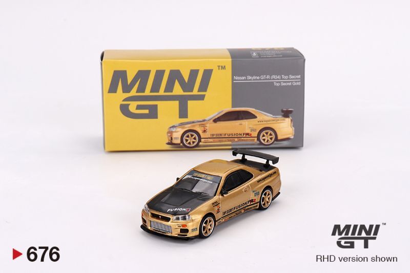 MINI GT 1/64 Nissan Skyline GT-R R34 Top Secret Gold (RHD) Japan