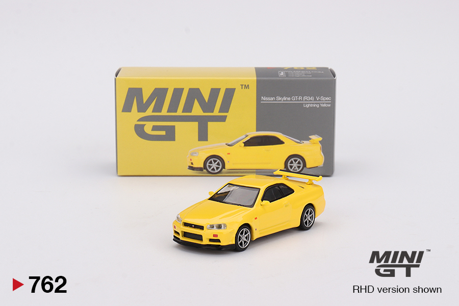 MINI GT 1/64 Nissan Skyline GT-R R34 V-Spec Lighting Yellow (RHD