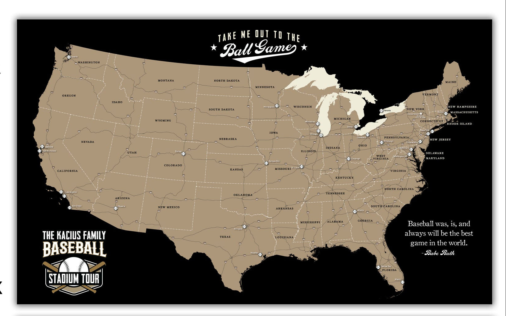 Baseball Stadium Tour Push Pin Map | Holy Cow Canvas