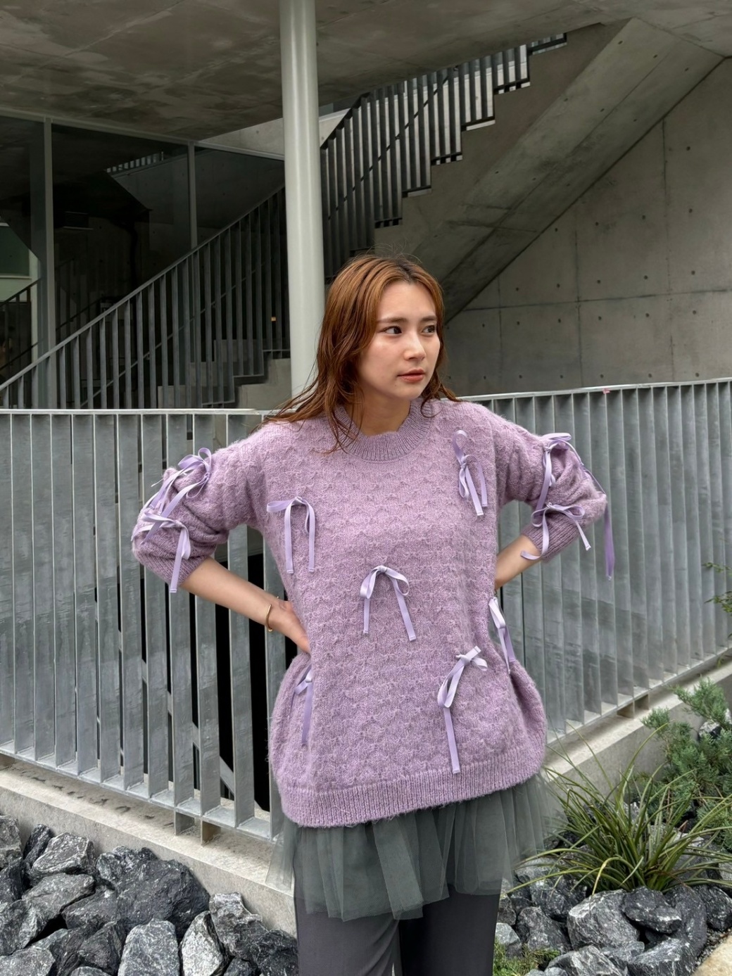 ribbon A line knit tops