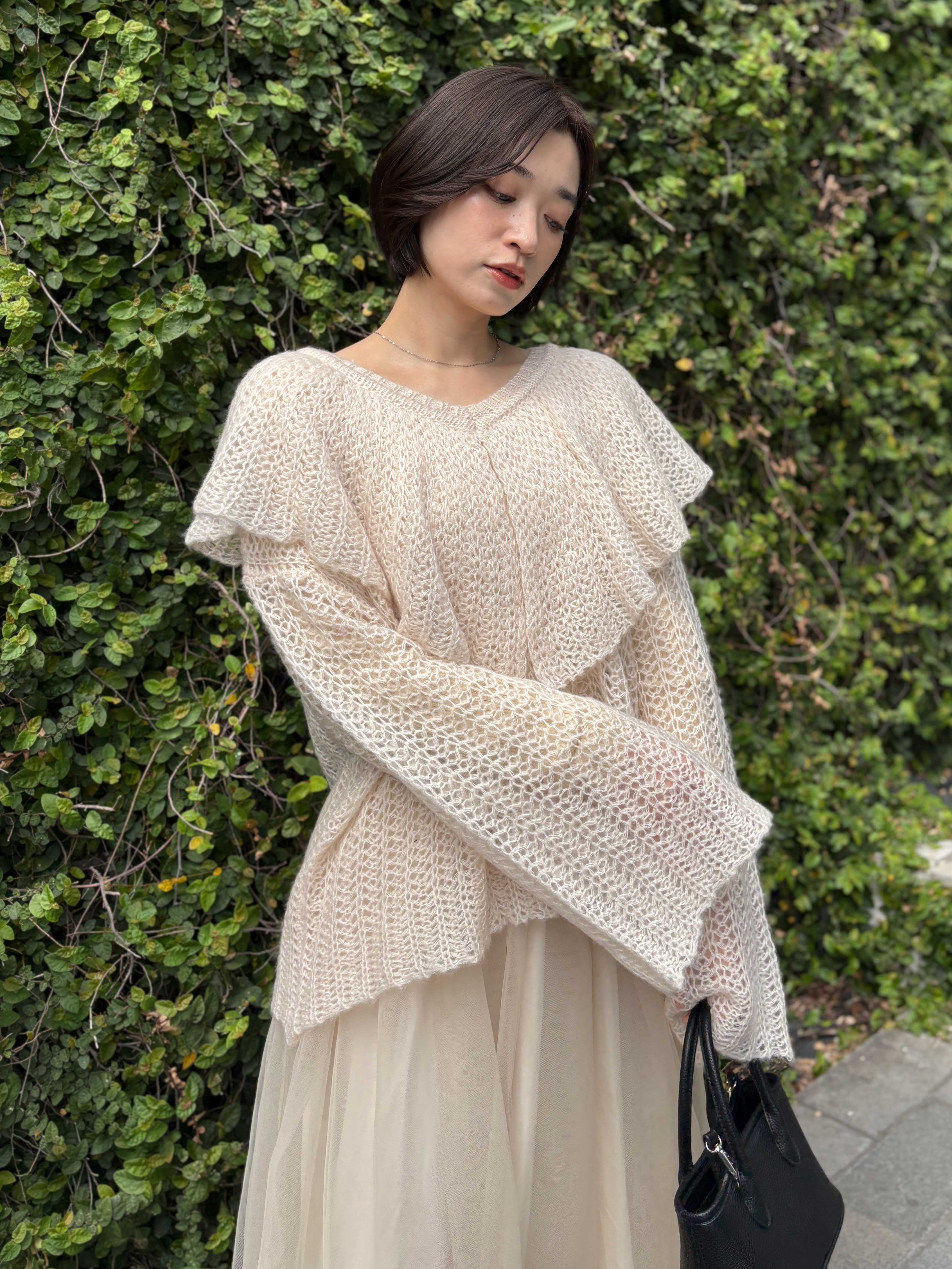 HONEY MI HONEY｜フリルカラークロシェニット｜華やかでふんわり可愛い