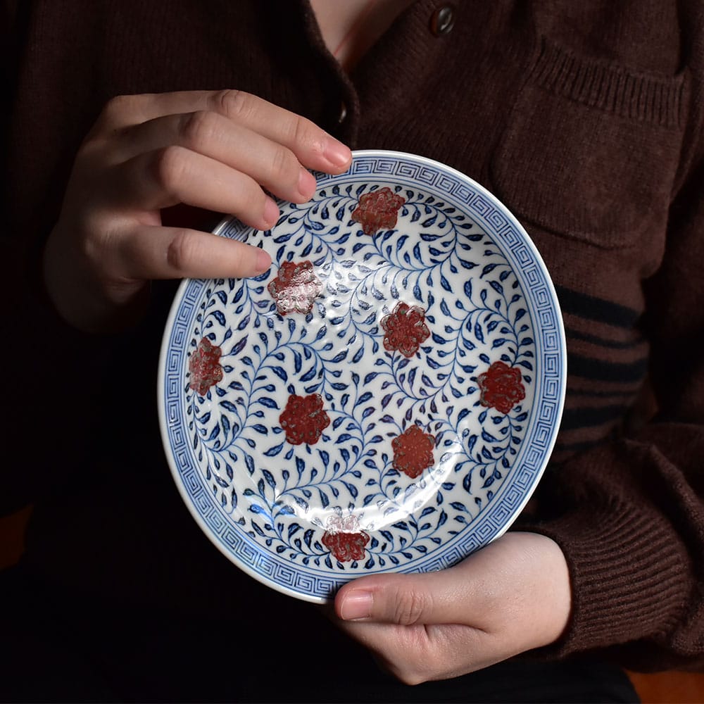 青花釉里红缠枝莲盖碗壶承套组_Hey China