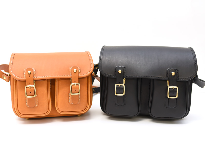 作り手も長年愛用したハードレザーのギボシ留めショルダー / 革鞄の