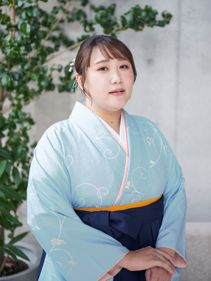 袴レンタル｜卒業式｜プラスサイズ 17号～33号 全国宅配｜水色 唐花＋