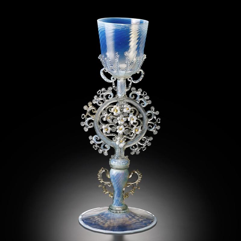 展示作品のご紹介:花装飾脚オパールセント・グラス・ゴブレット | 箱根