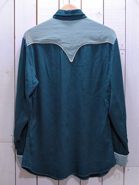 1950s【HbarC】ツートン刺繍レーヨンギャバウエスタンシャツ - 古着屋