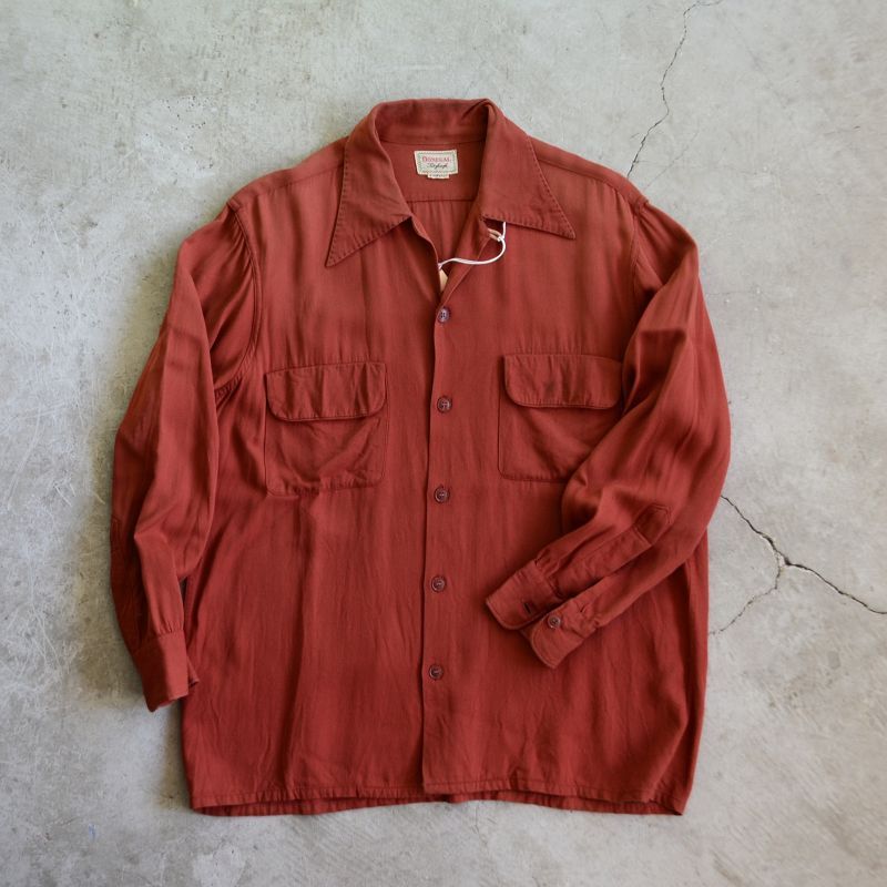 1940s DONEGAL レーヨンギャバジンシャツ 実寸ML - 古着屋HamburgCafe