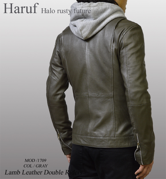 本革 ダブルライダースジャケット メンズ グレー ラムレザー 1709 GRAY