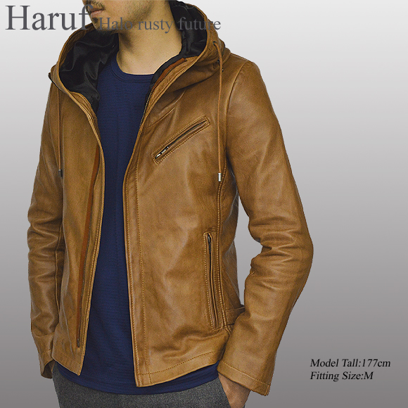 本革 レザージャケット フード キャメル メンズ TQPUSA132CAM