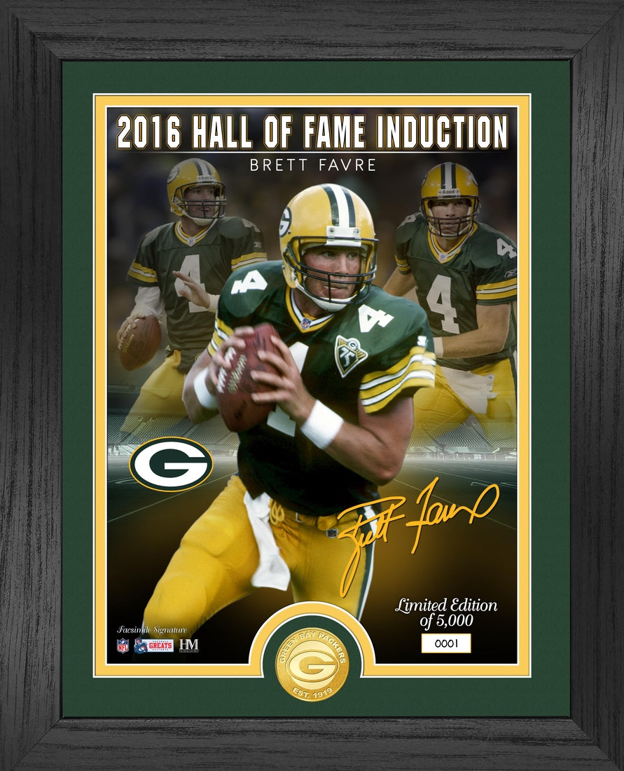 Brett Favre Packers Hall of Fame Induction Bronze Coin Signature Photo