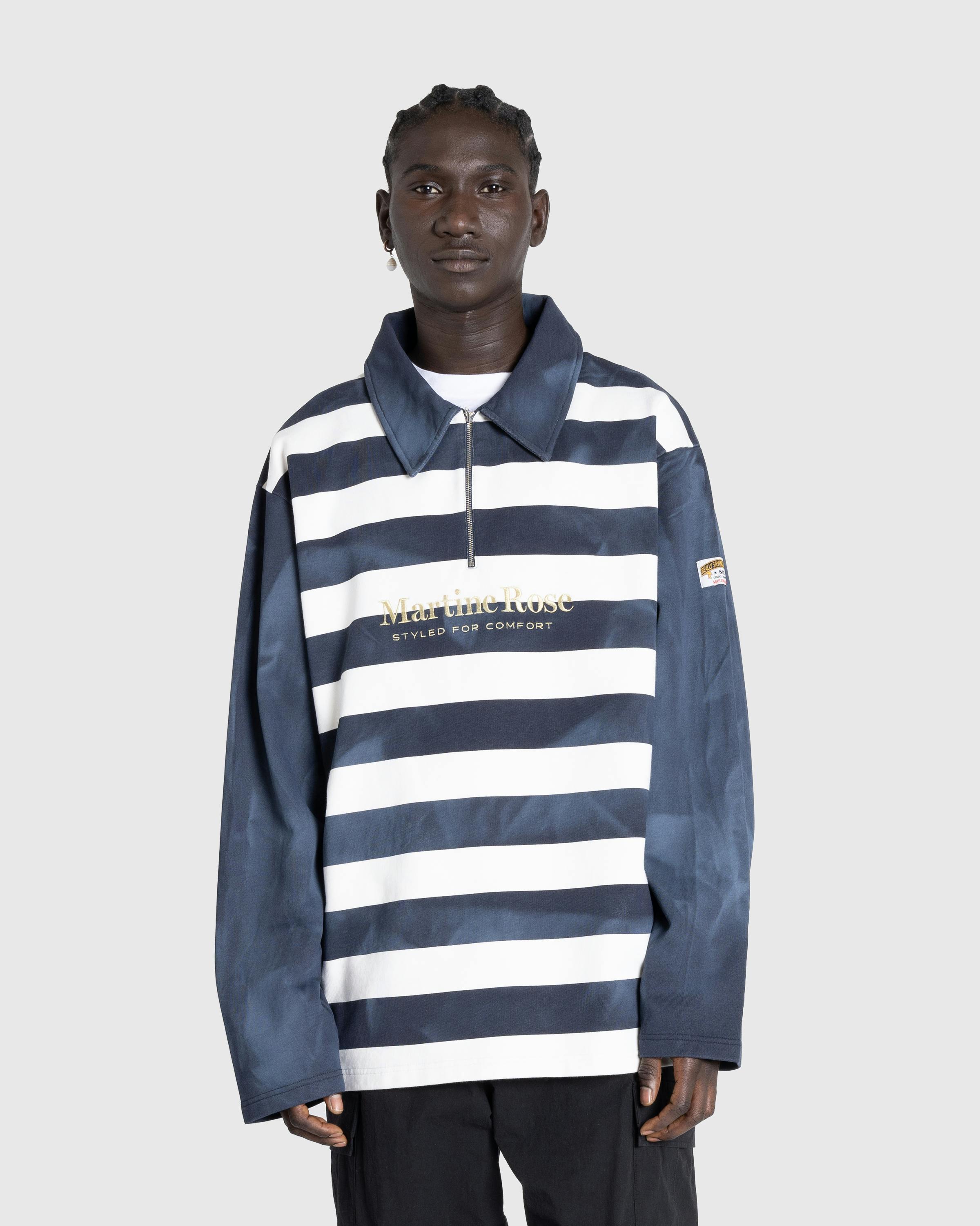Martine Rose – Zip Up Polo Navy/White Stripe
