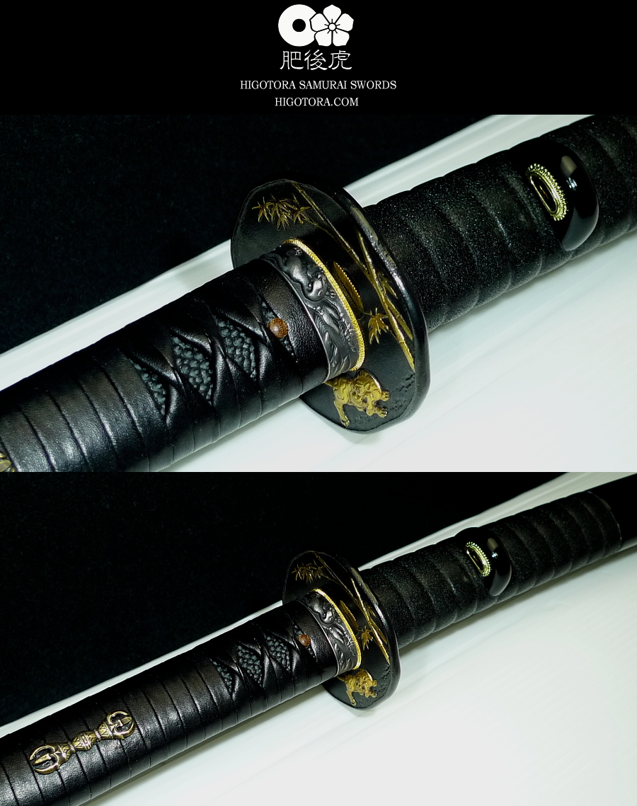 真剣諸工作・革巻柄・乾漆黒石目/黒呂塗り分け鞘仕様｜製作事例｜肥後