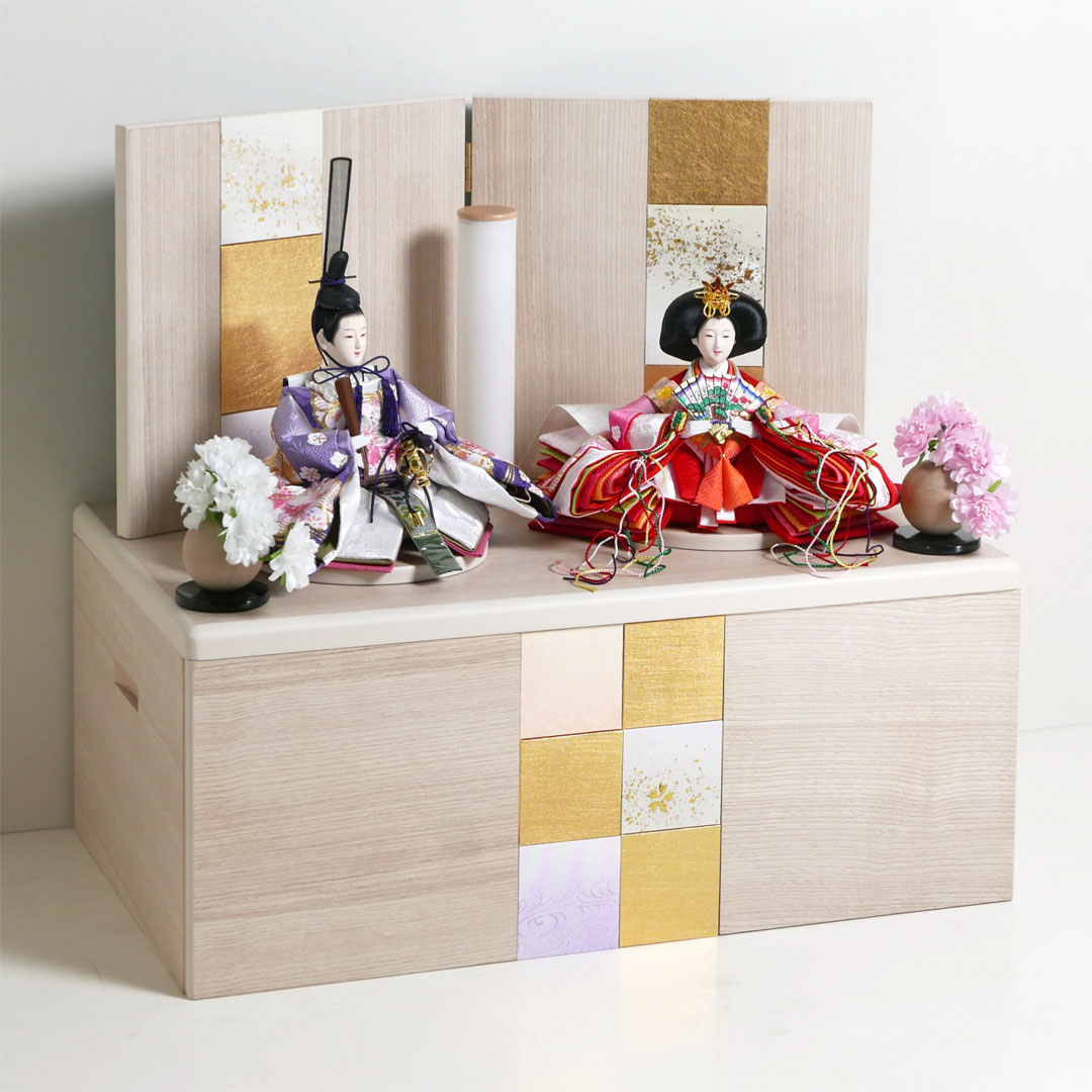 刺繍流水桜ぼかし雛人形白木目ナチュラル箔散らし収納飾りの通販～選ば