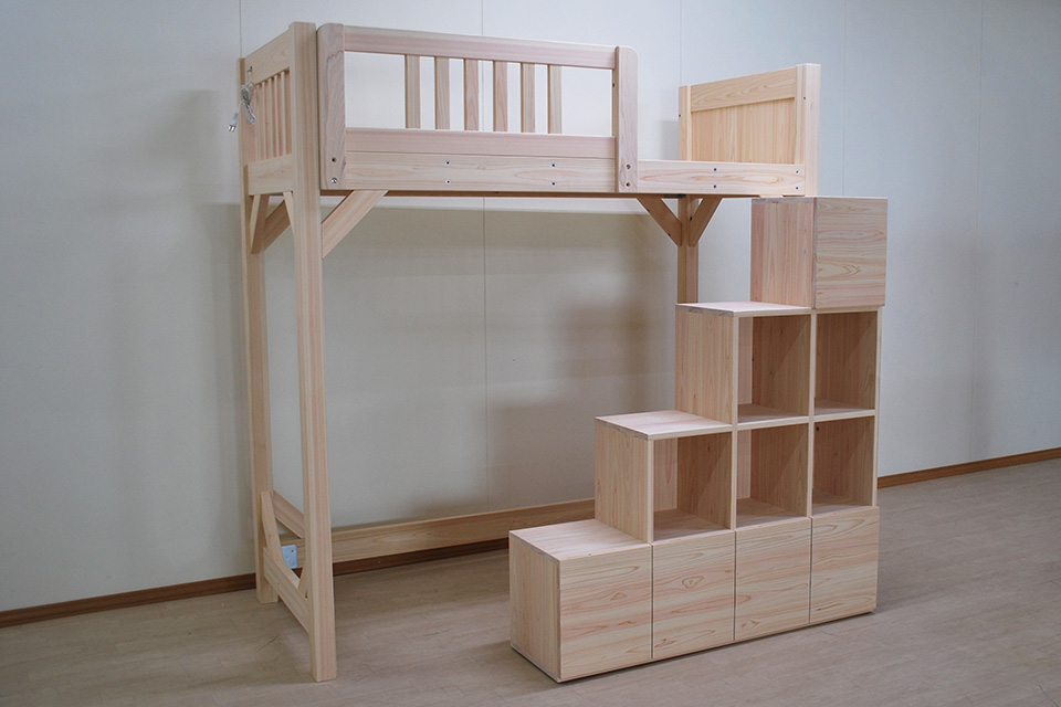 幅85cmひのきセミシングルロフトベッドと登れる収納階段 2203027
