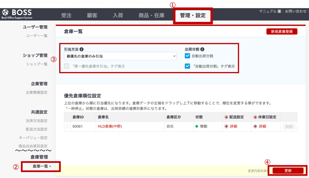 RSL出荷と自社出荷商品が同時に購入された時のBOSSの動きはどうなるの