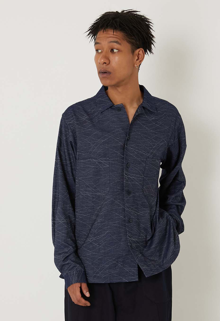 インディゴ カゼモヨウジャカード 2ポケットロングスリーブシャツ