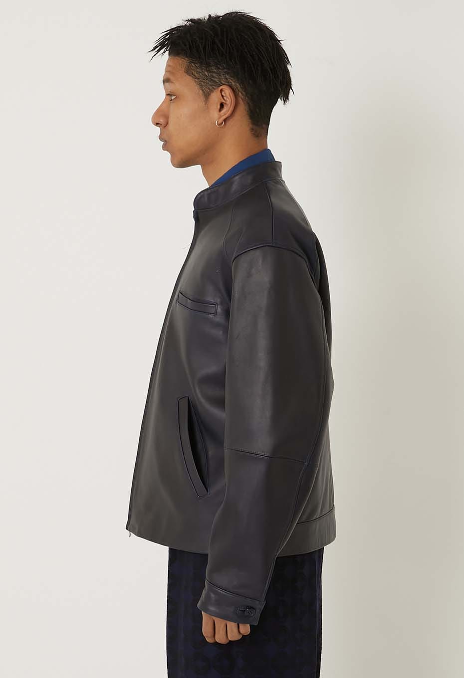 インディゴシープレザー シングルライダースジャケット | BLUE BLUE