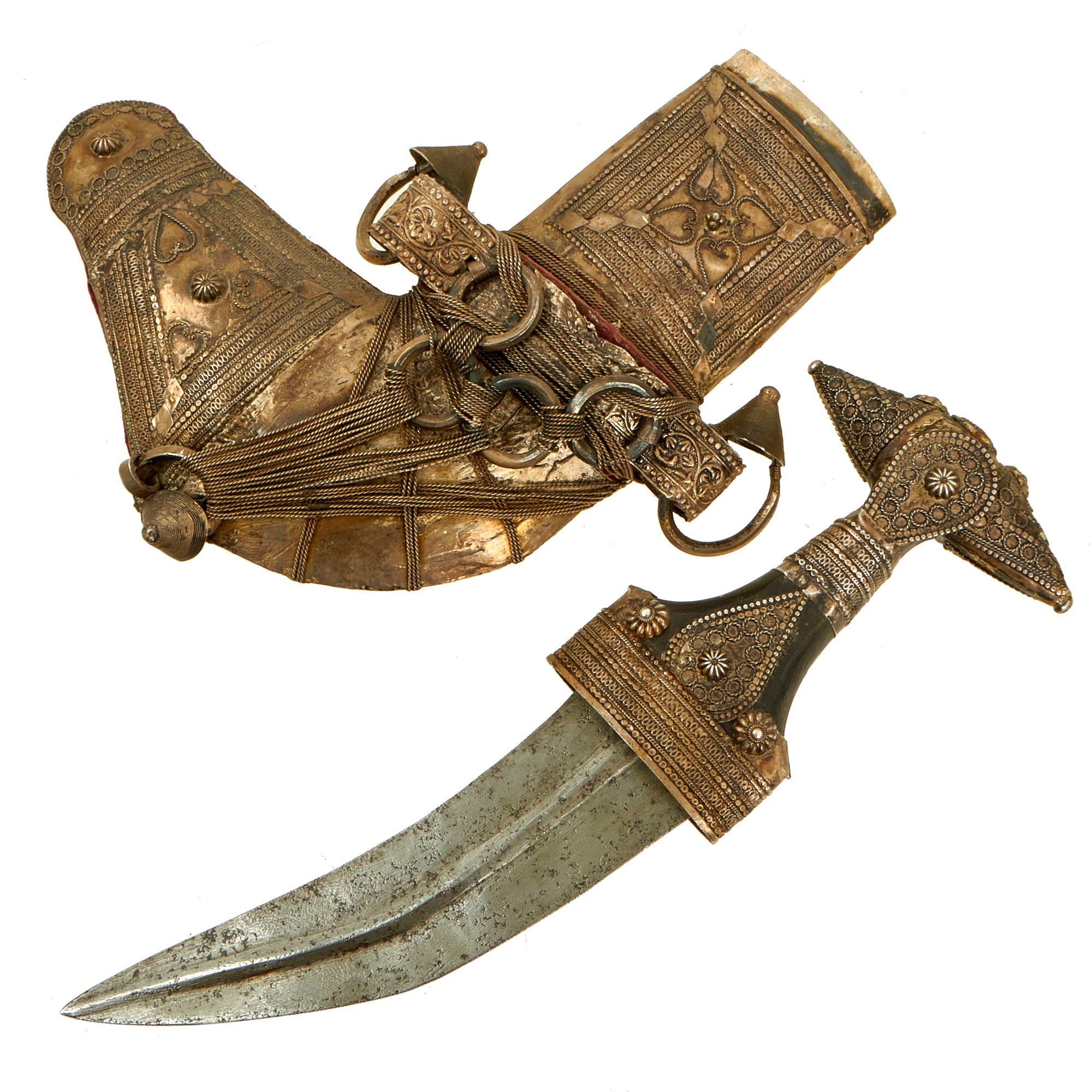 Original 19th Century Arabian Jambiya Dagger with Heavily Silver