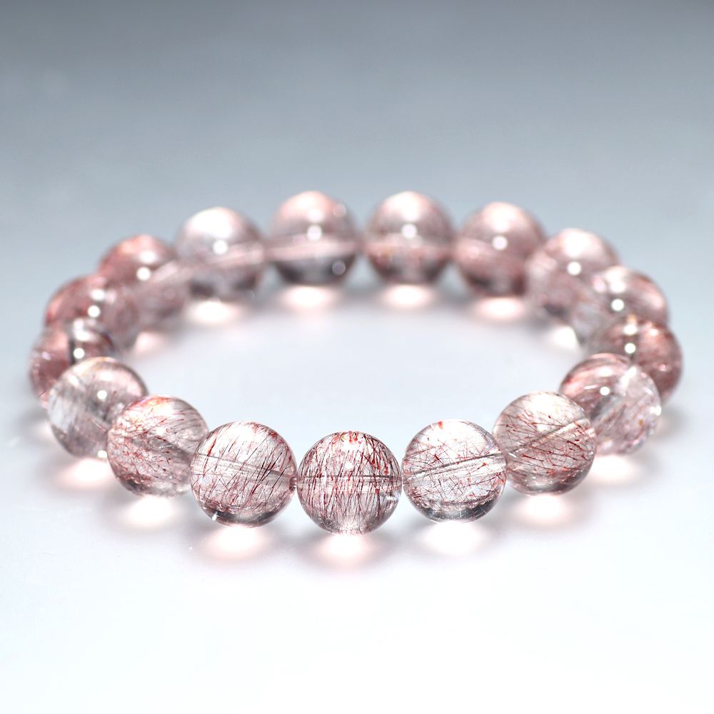 高品質++]ピンクレッド花火スーパーセブンブレスレット（約11.5mm玉