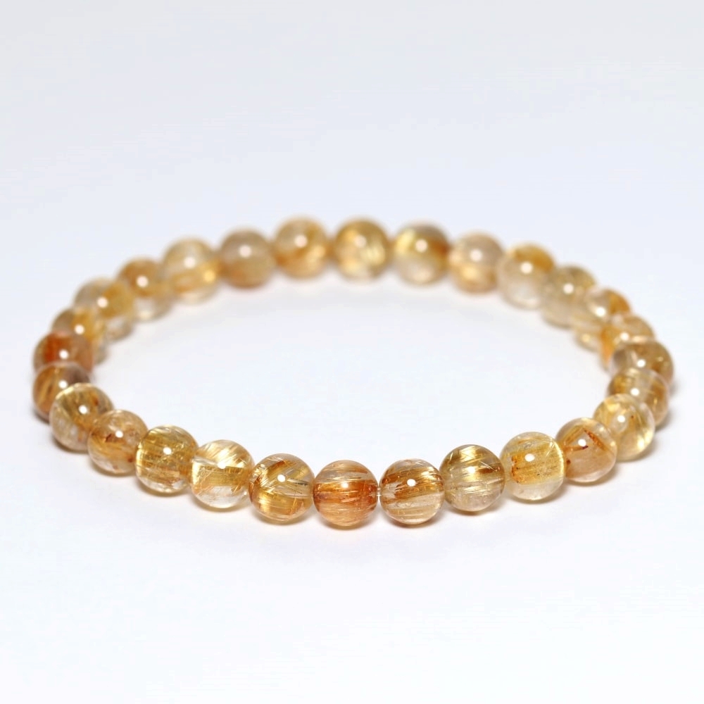 高品質]ゴールドルチルクォーツブレスレット（約7mm玉） - 埼玉県吉川