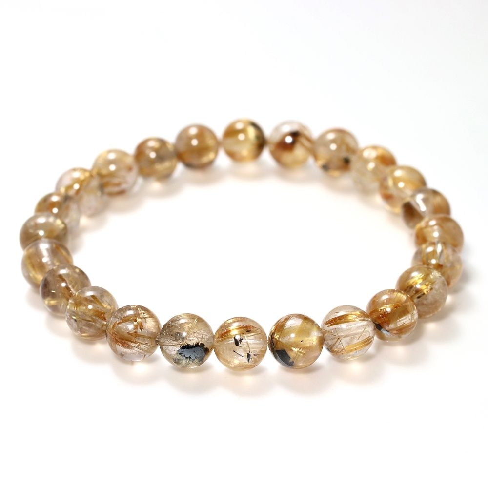 特別価格/3A++]太陽放射ルチルクォーツブレスレット（約7.5mm玉