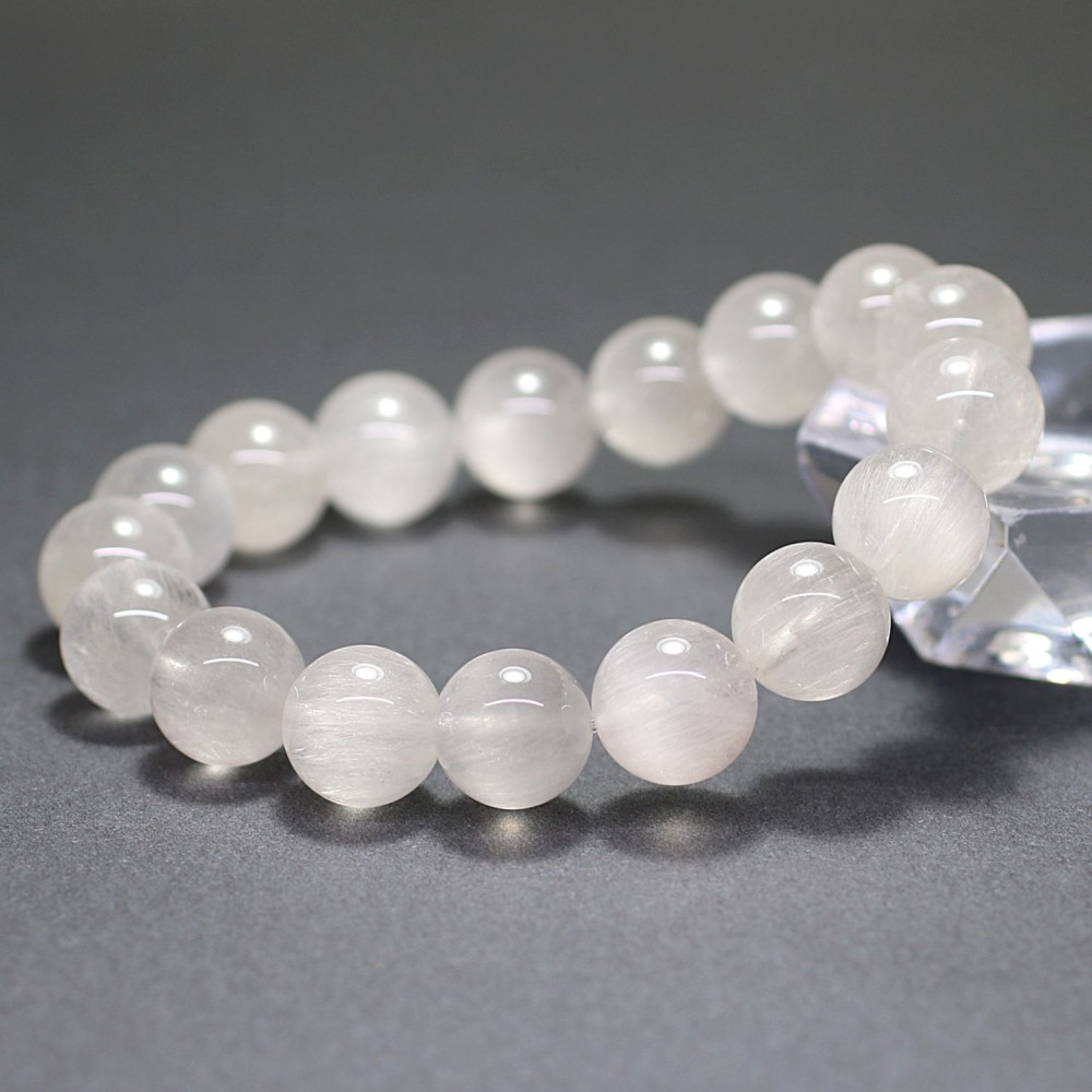 高品質]ホワイトサゲニティッククォーツブレスレット/アンフィボール