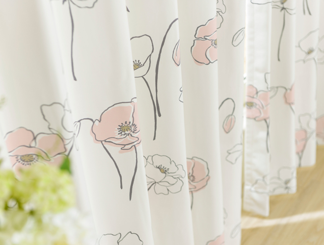 ふんわり花柄2級遮光カーテン ポピー（D-1184)｜カーテン通販専門店