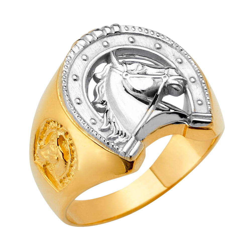14K Solid Gold Horse Shoe and Horse Head Ring – Ioka Jewelry