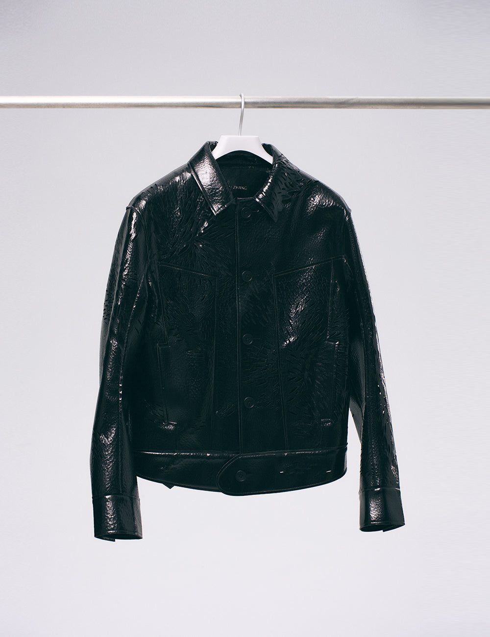 Xu Zhang Black Laser Cut Leather Jacket – ICONIC SHOWCASE