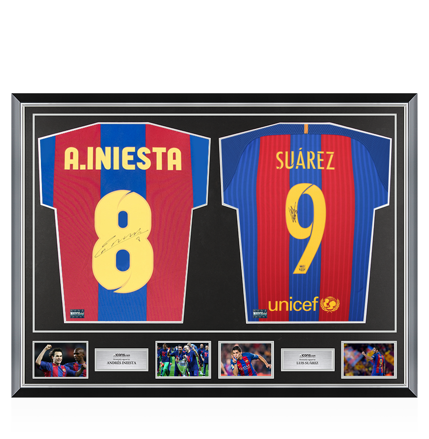 Xavi & Andres Iniesta Signed FC Barcelona Retro Shirts In Classic