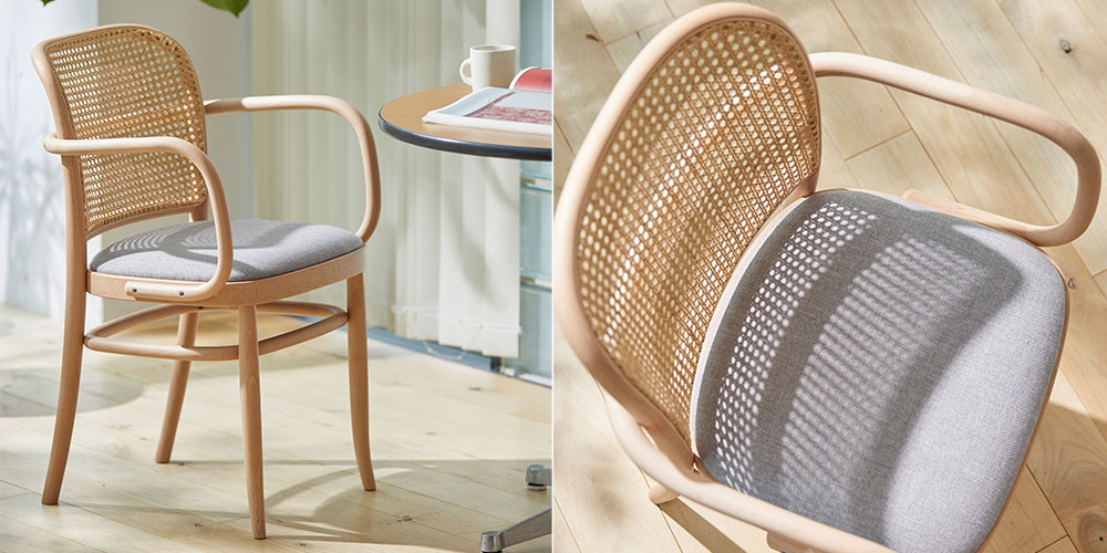 秋田木工 ダイニングチェア（肘付き）「712A-RU」ブナ材 白木塗装色/張